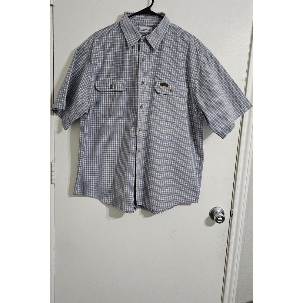 Carhartt Mens Button Up Rugged Work Shirt Extra Large‎ Plaid Front Pocket Casual